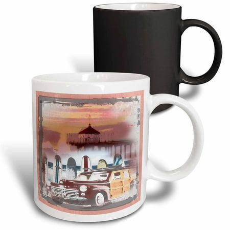 

3dRose Manhattan Beach California Woody and Surfboard Art Magic Transforming Mug 11oz