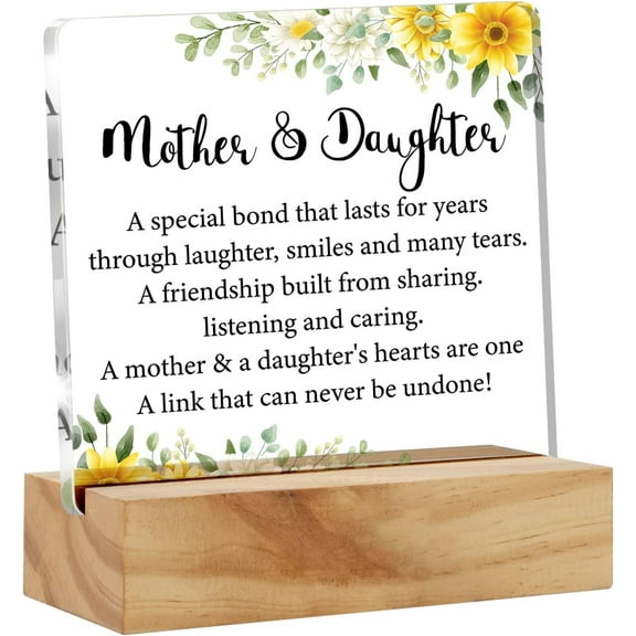 Mother Gift Mom Gifts From Daughter, Mother & Daughter Desk Decor Sentimental Acrylic Desk Plaque Sign with Wood Stand Home Office Desk Sign Keepsake Present 4x4 Inch