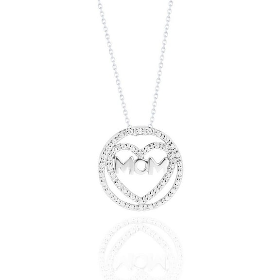 JeenMata Mom In Heart Moissanite Pendant Necklace in 18K White Gold over Silver