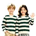 thumbnail image 2 of Resicozy Striped Crew Neck Sweatshirt for Kids Oversized Fleece Pullover Boys Girls Long Sleeve Warm Shirts Casual Lightweight Clothes 3-13 Years Dark Green 120, 2 of 8