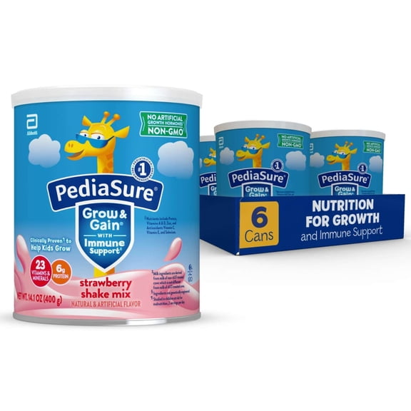 PediaSure Grow & Gain Shake Mix Powder, Strawberry, 14.1 oz Can, 48 Servings