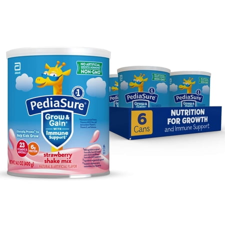 PediaSure Grow & Gain Shake Mix Powder, Strawberry, 14.1 oz Can, 48 Servings