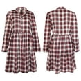 thumbnail image 5 of FANCYINN Women's Gingham Stand Collar Shirt Dress Buttons Up Casual Round Up Long Sleeve Mini Plaid Shirt Dresses Christmas Red and Black M, 5 of 6