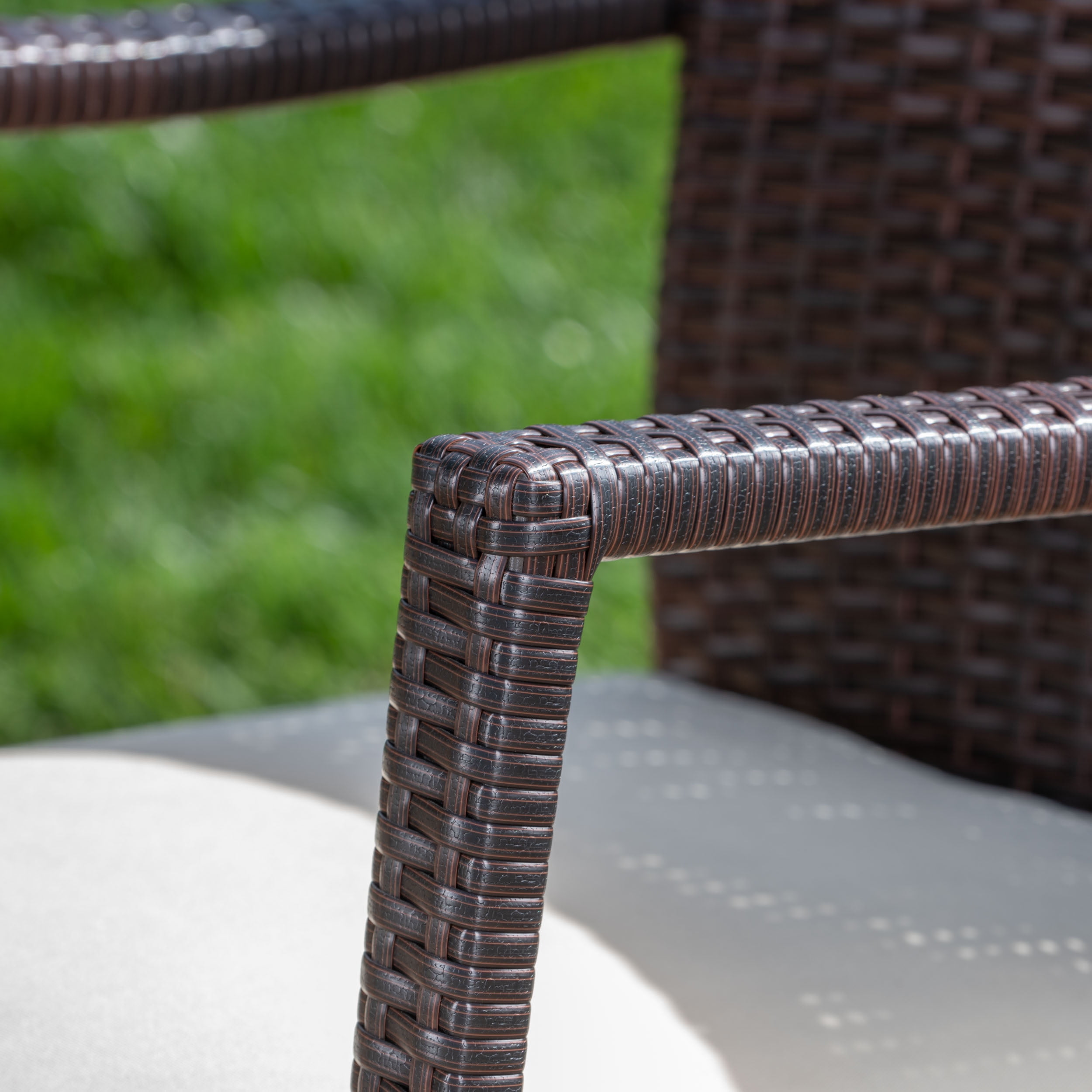 Outdoor 3 Piece Acacia Wood/ Wicker Bistro Set with Cushions, Teak,Brown,Crme