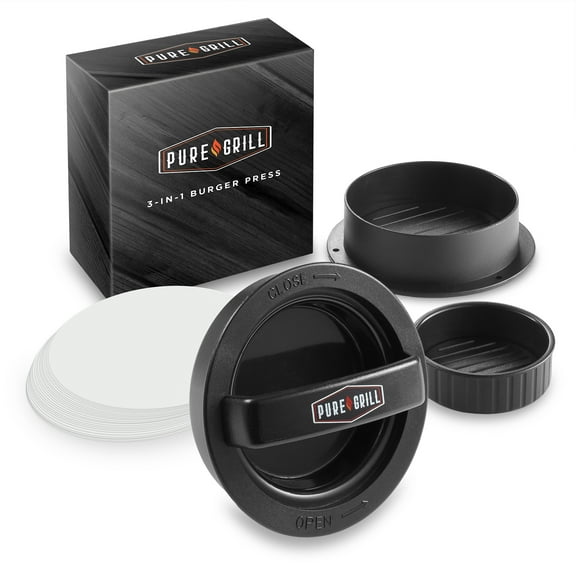 Pure Grill 3-in-1 Burger Press for Stuffed Hamburgers, Patties, and Sliders