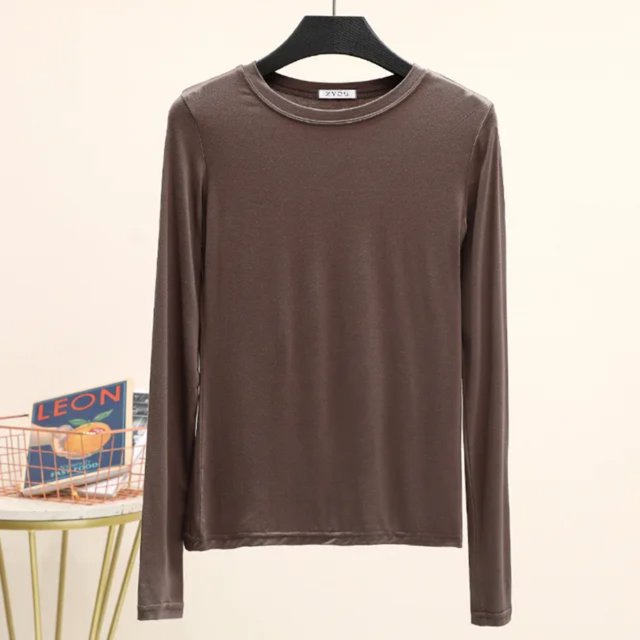 LNGOOR Modal Solid Basic Tshirt O Neck Long Sleeves Women Autumn Bottoming Tee Tops All match Tee Shirt Plus size undershirt