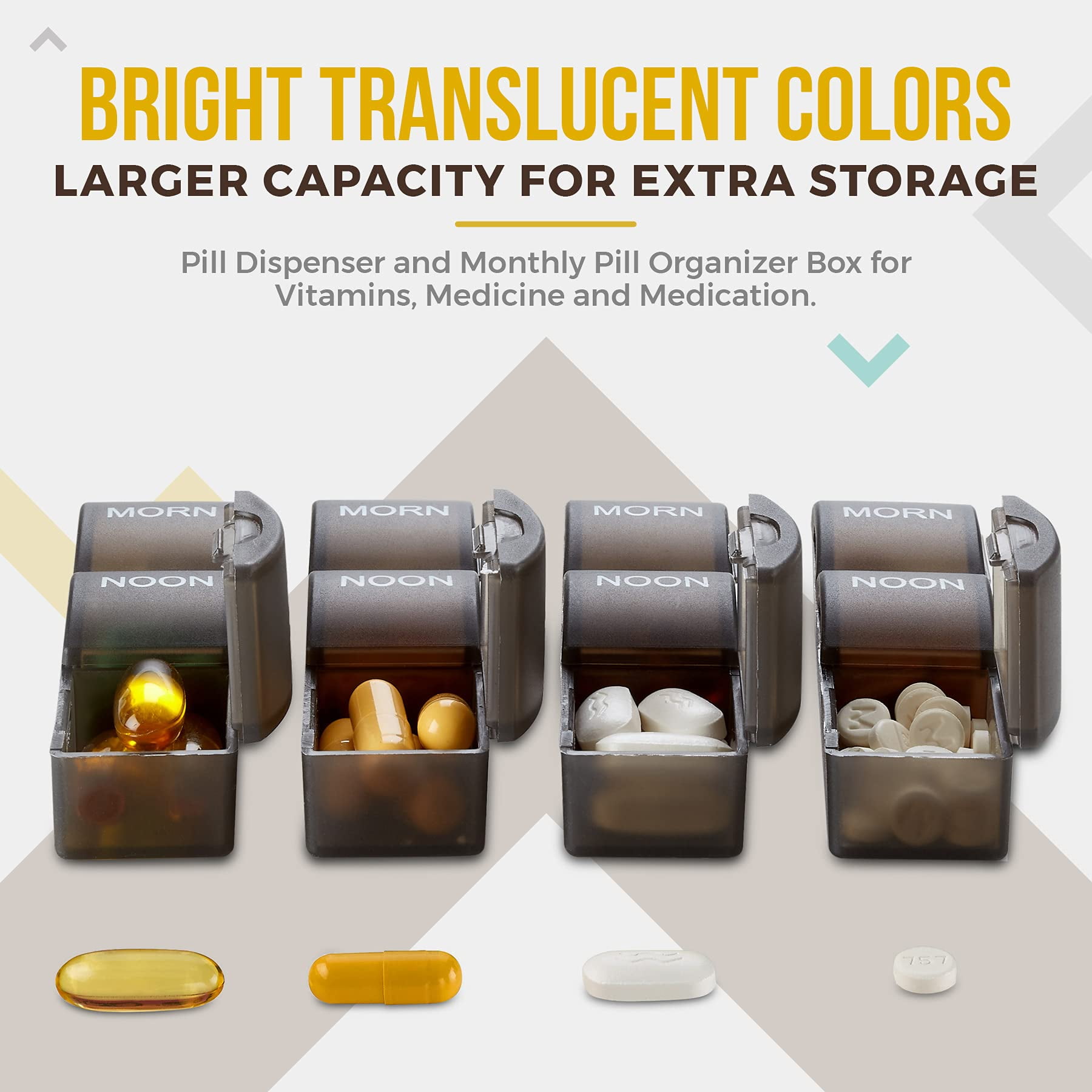 MEDca Monthly Pill Box Organizer 32 Compartments Morning-Noon-Night 30 Day - Plastic