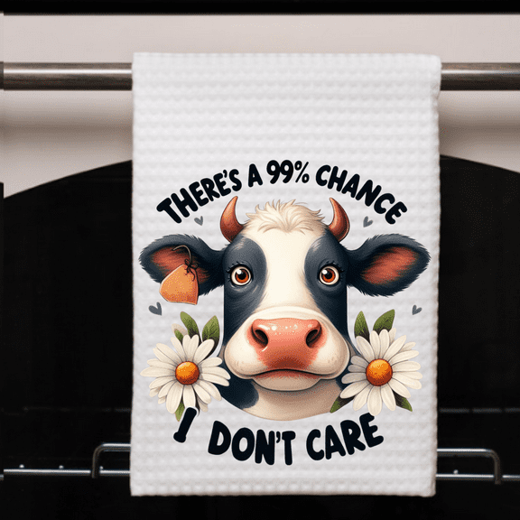 Kitchen Funny Cow Dish Towel 16x24 -There's a 99% Chance I Don't Care