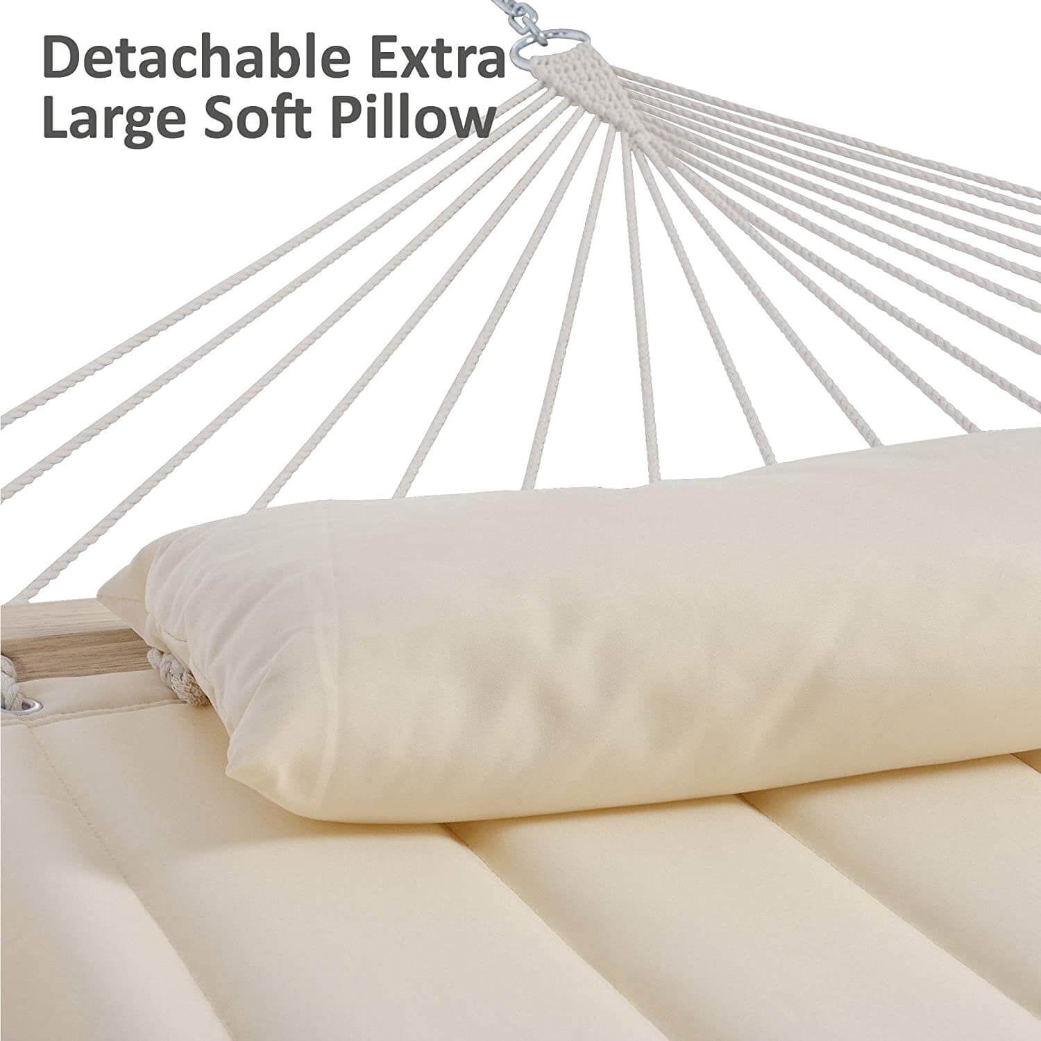 SUNCREAT Hammocks Patio Hammock with Stand, 2 Person Heavy Duty Curved Hammock with 14 ft Wooden Stand,Beige