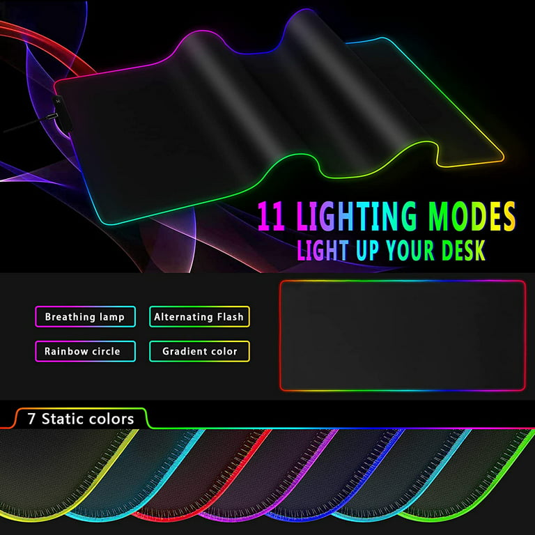 RGB Gaming Mouse Pad 31.5 x 12in, Large LED Mousepad with 11 Lighting Modes, Soft Non-Slip Rubber Base Mouse Mat for Computer Desk Keyboard