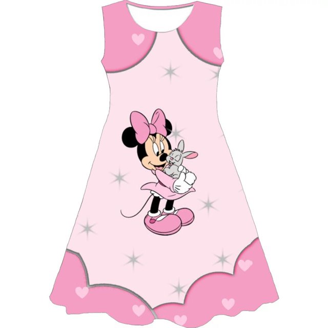 Vestido de verano para niñas de Minnie, vestido sin mangas con estampado de Minnie Mickey, nuevo vestido sin mangas de moda informal en verano, Super Cute100 Gao Jinjia LED
