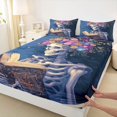thumbnail image 3 of Homewish Spooky Halloween Skull Twin Sheet Sets,Gothic Bohemain Skeleton Twin Fitted Sheet,Watercolor Flower Floral Flat Sheet For Adults,Ultra Soft Home Decor,3pcs, 3 of 7