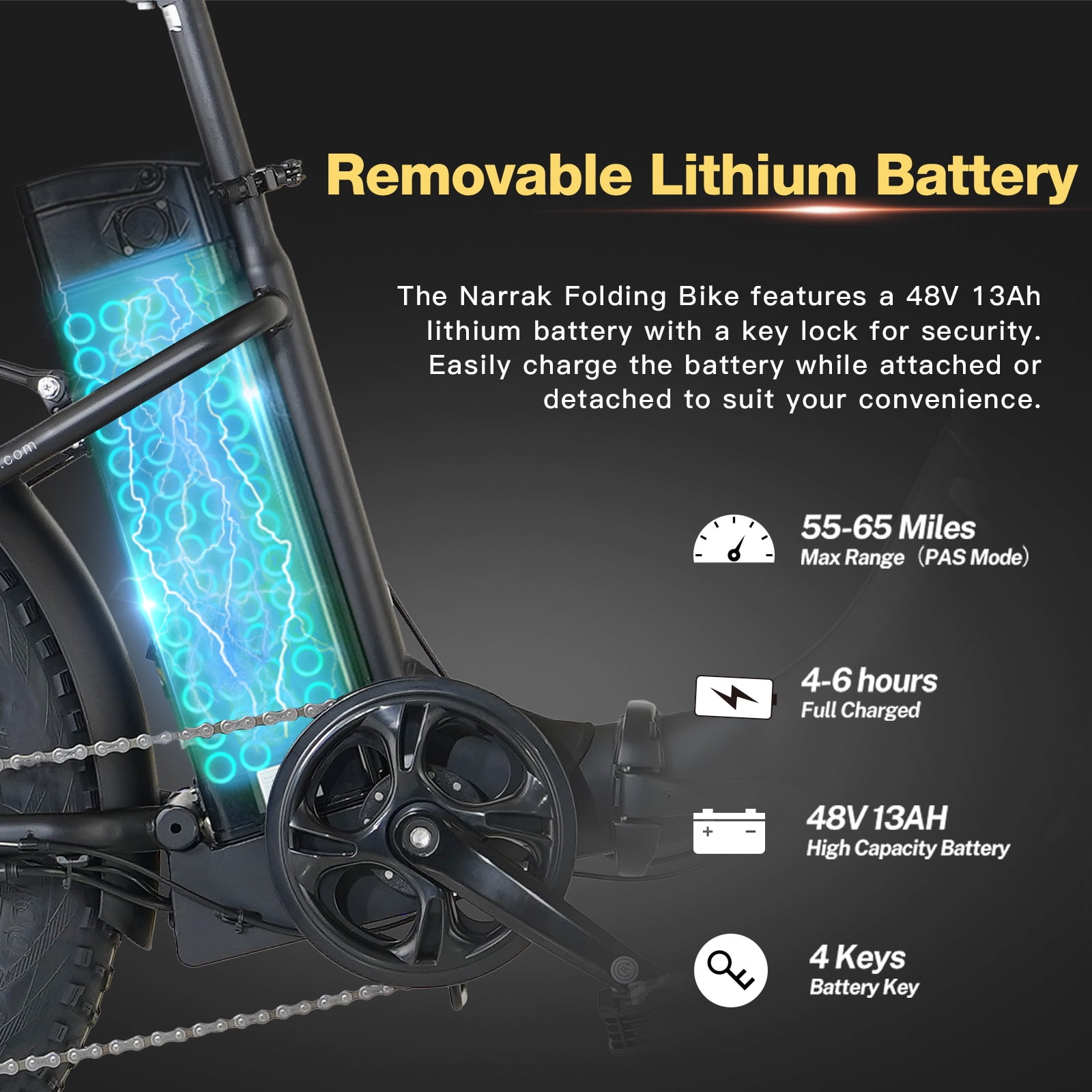 Fat Tire Folding Electric Bike, 48V & 624Wh Lithium Removable Battery, Peak 1100W Brushless Motor, Max Speed 28Mph, M7 Large LCD Display, Suspension, Step-Over/Thru Frame
