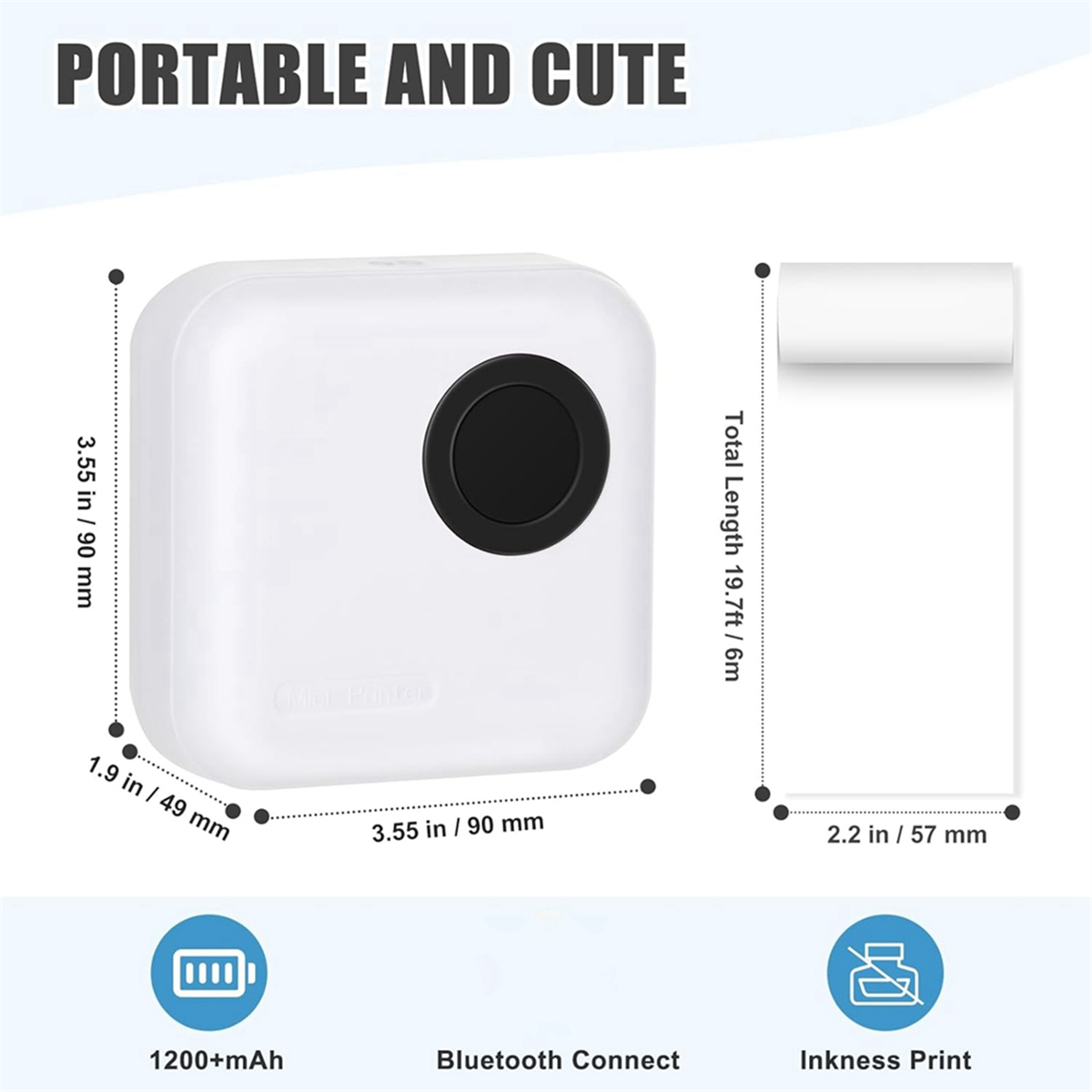 Mini Sticker Printer Bluetooth Thermal Printer with 10 Rolls and Stickers for Picture, Receipt, Notes, Black