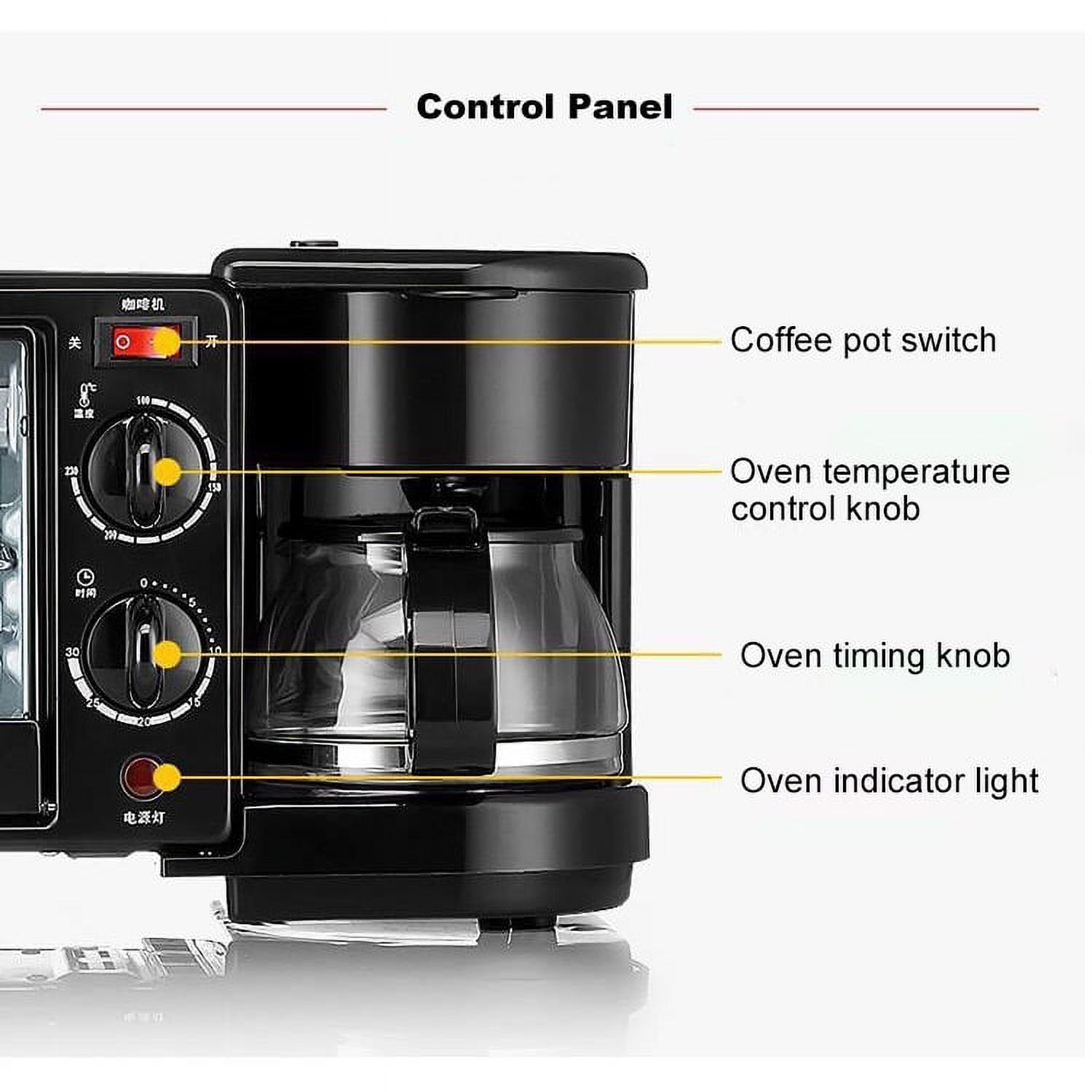 ANGLD toaster 3-in- 1 Breakfast center machine, coffee maker, bread oven  with timer, non- stick frying pan, retro red, black (Color : Red)