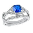thumbnail image 4 of His Her Wedding Set 3 Piece TRIO Simulated Sapphire CZ Silver Rings for Women Titanium Men 7/12, 4 of 6