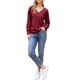 thumbnail image 2 of INSPIRAR CHIC Blusa de Mujer de Manga Larga con Cuello en V Ligera para Primavera Otoño Casual Túnica Tops XS Rojo Oscuro, 2 of 6
