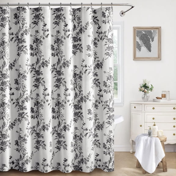 Black Standard 72"W x 72"L Fabric Shower Curtain Floral Bathroom Decor