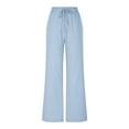 thumbnail image 4 of FRSASU Women’s Cotton Linen Pants Joggers Drawstring Lightweight Solid Color Lounge Travel Casual Pants with Pockets Sky Blue, 4 of 9