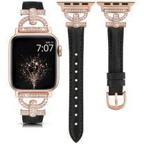 TOYOUTHS Leather Band Compatible with Apple Watch Band 38/40/41/42/44/45/49mm Ultra 2 Women Dressy Slim Thin Strap with D-Shaped Diamond Metal Buckle Bracelet for iWatch SE Series 9 8 7 6 5 4 3 2 1