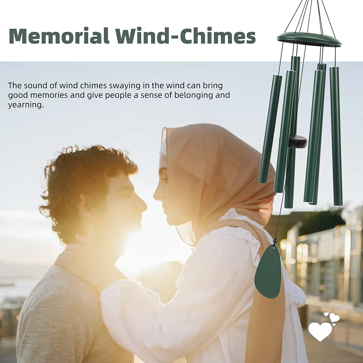 Wind-Chimes-Outdoor-Deep-Tone, Large Soothing Melodic Tones Windchimes, Wind Chimes for Outside, Memorial Wind Chimes Best Gift for Mom Women Grandma Neighbors(32" Forest Green Coated Aluminum)