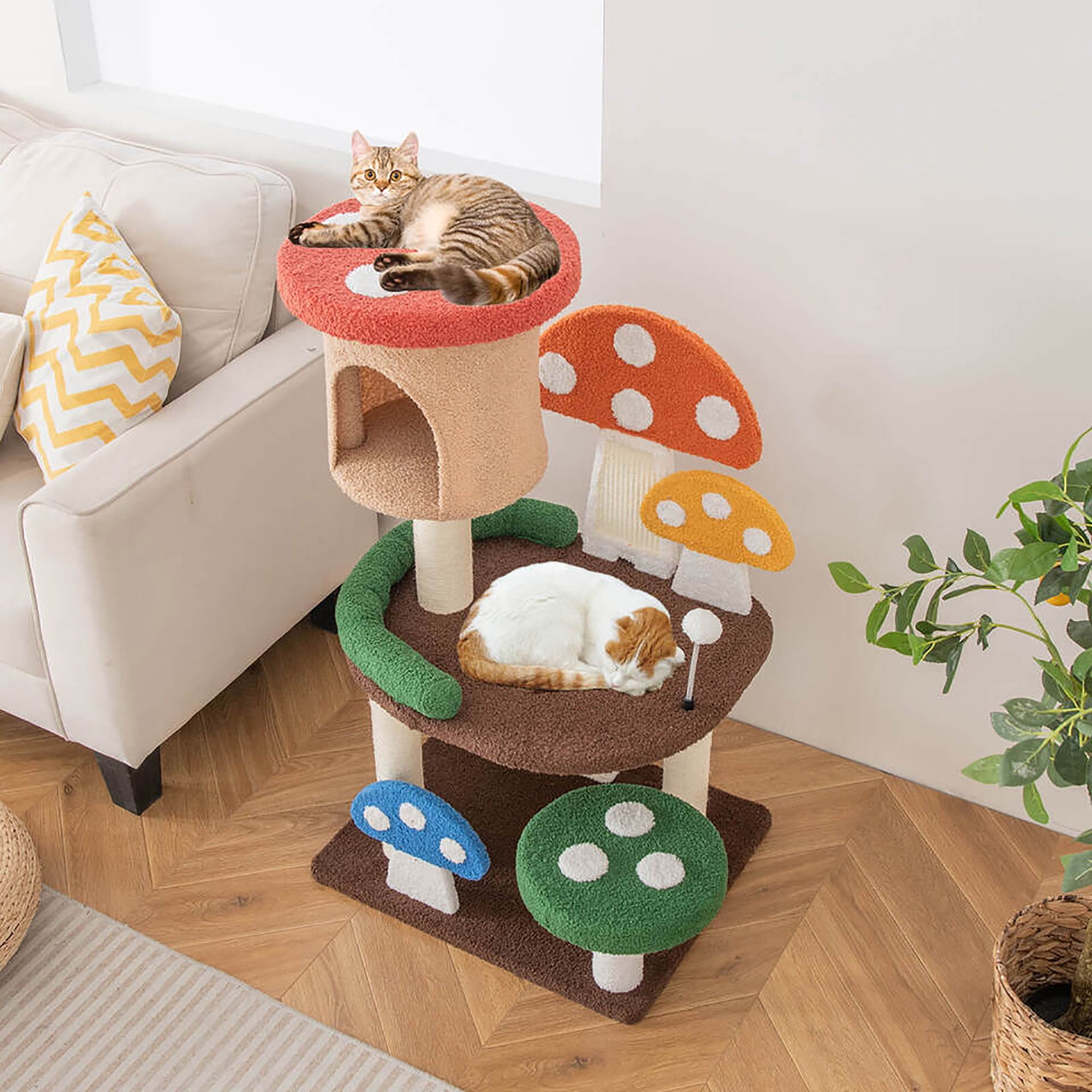 Gymax 41'' Mushroom Cat Tree Tower Patended Indoor Kitten Activity Center w/ Natural Sisal Posts