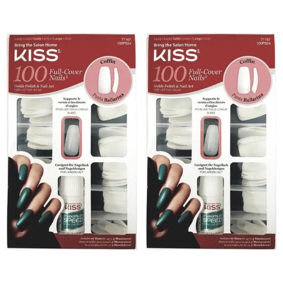 KISS Salon Acrylic Natural Nails - 100 Piece Kit Coffin - 100PS24C 2-Pack