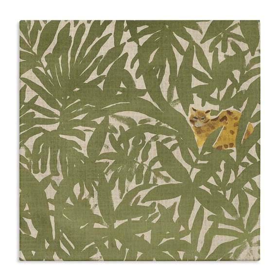 Stupell Industries Hiding Cheetah Palm Plants Botanical & Floral Painting Gallery Wrapped Canvas Art Print Wall Art, 17 x 17