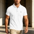 thumbnail image 4 of hoksml Men's Short Sleeve Collared Shirt 3 Button Collared Solid Breathable Regular Fit Golf Top for Business Daily Vacation Casual Wear, 4 of 7