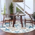 thumbnail image 4 of Blue Beige Coastal Large Area Rugs for Bedroom Living Room, Soft Non Slip Carpet Bedside Rug, Summer Beach Nautical Starfish Shell Round Floor Cover Kitchen Accent Rug 8' for Dining Room/Office, 4 of 9