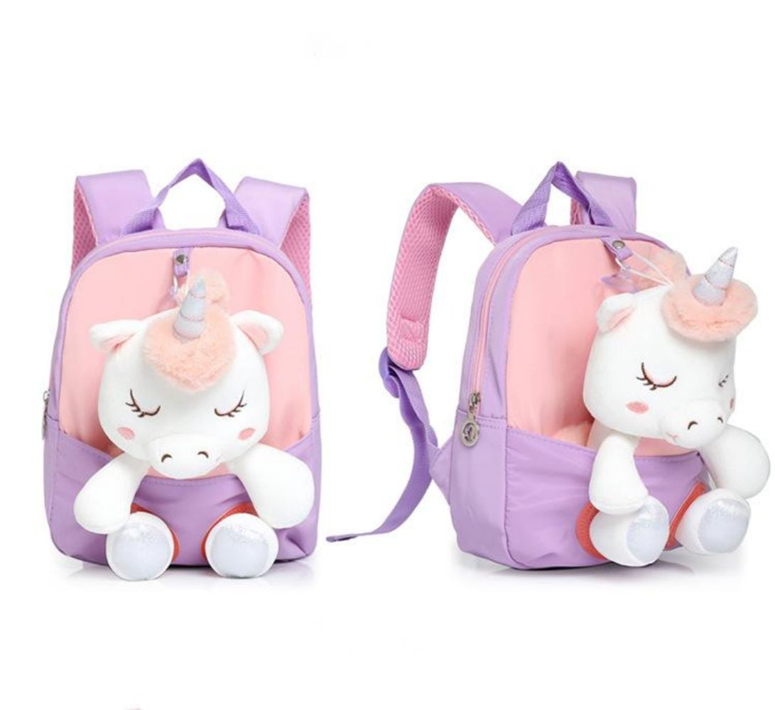 Toddler Backpack for Girls ，Unicorn Backpack Mini Schoolbag for Kids with  3D Doll