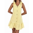 thumbnail image 2 of Women'S Spring V Neck Sleeveless Jacquard Sundresses Button Decoration Flowy Summer Dresses for Women Yellow XL, 2 of 10