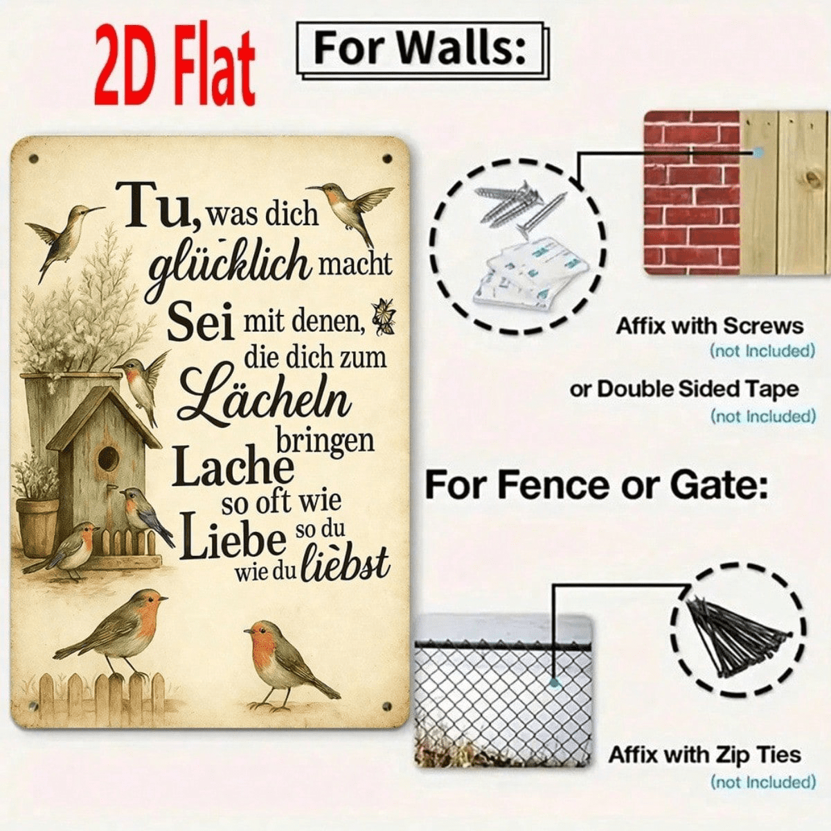 Bird & Birdhouse Metal Wall" Wall Decor, 7.87x11.81 in 2D Flat Unframed Plaque Sign, 2D Flat Unframed Plaque Sign, Weatherproof Rust