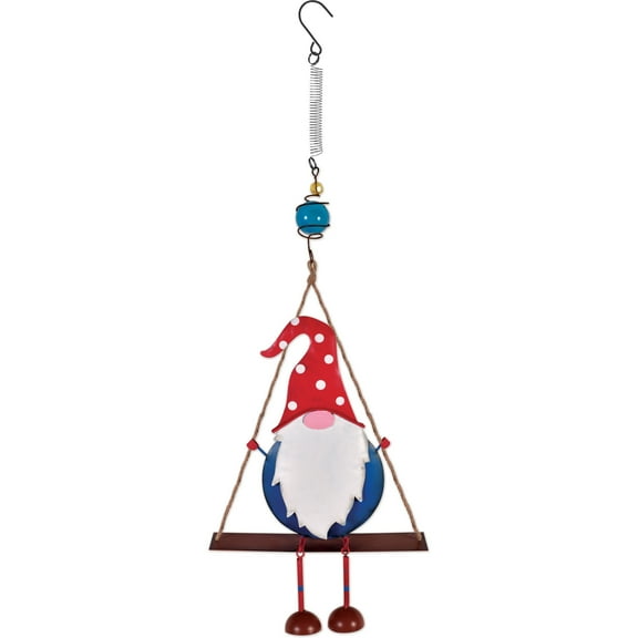 Swinging Gnome Bright Red and Blue 23 Inches Metal Hanging Bouncy Garden Decoration