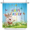 thumbnail image 3 of Easter Shower Curtain, Happy Easter Cute Bunny Funny Rabbit Colorful Wildflowers Spring Floral Bathroom Curtain Waterproof Fabric Machine Washable with Hooks, 3 of 6