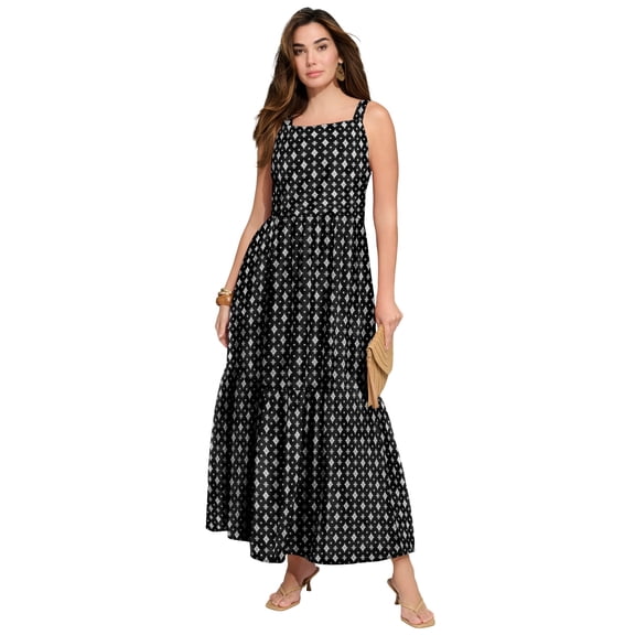Roaman's Women's Plus Size Square Neck Adjustable Strap Maxi Dress