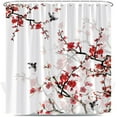 thumbnail image 2 of Red Floral Shower Curtain Japanese Cherry Blossom Plum Blossom Bird Asian Aesthetic Watercolor Traditional Art Vintage Bathroom Curtains Decor with Hook 72X72 Inch, 2 of 6