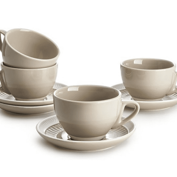 6 Ounce Cappuccino Cups with Saucers, Porcelain Double Espresso Cups Set of 4