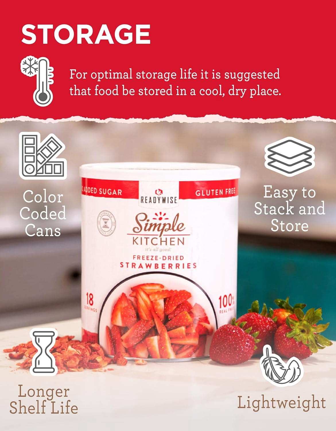 ReadyWise Sliced Strawberries Whole Shelf-Stable 18 Servings