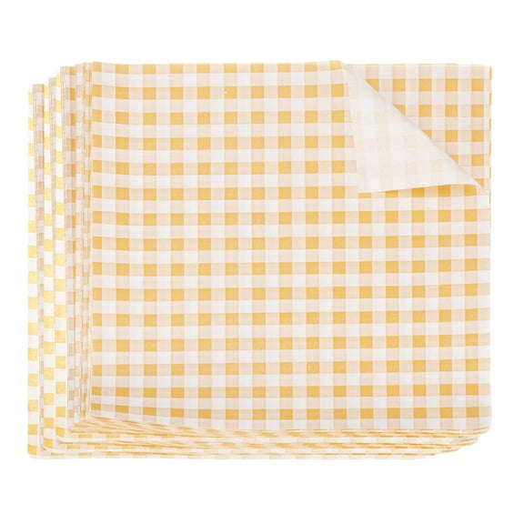 Uxcell 500pcs Square Checkered Wax Paper Sheets 8.66" x 8.66" Oil-absorbing Dry Food Wrapping Paper for Sandwich Baking Paper Liners Picnic Basket Bread Hamburger Wrap Kitchen, Yellow
