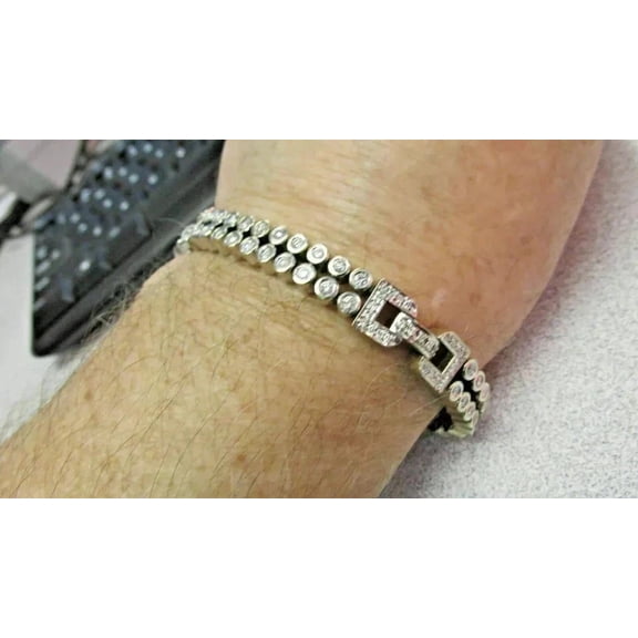 10 Ct Round Cut White Moissanite Men's Tennis Bracelets 14k White Gold Plated