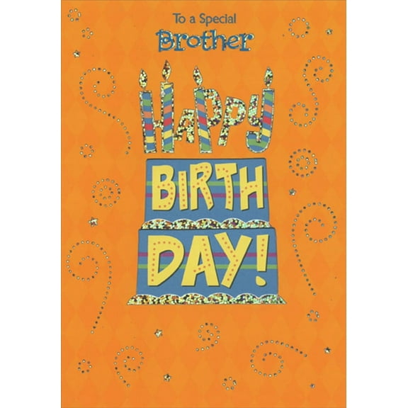 Designer Greetings Orange, Silver Dotted Swirls and Die Cut Candle Windows Birthday Card for Brother