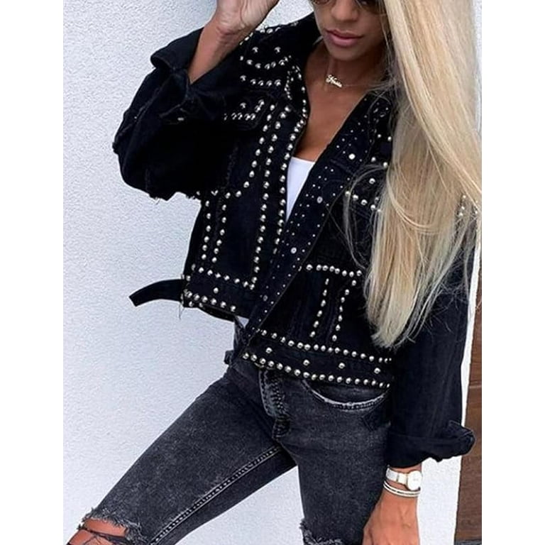 Cropped black denim jacket distressed hot sale