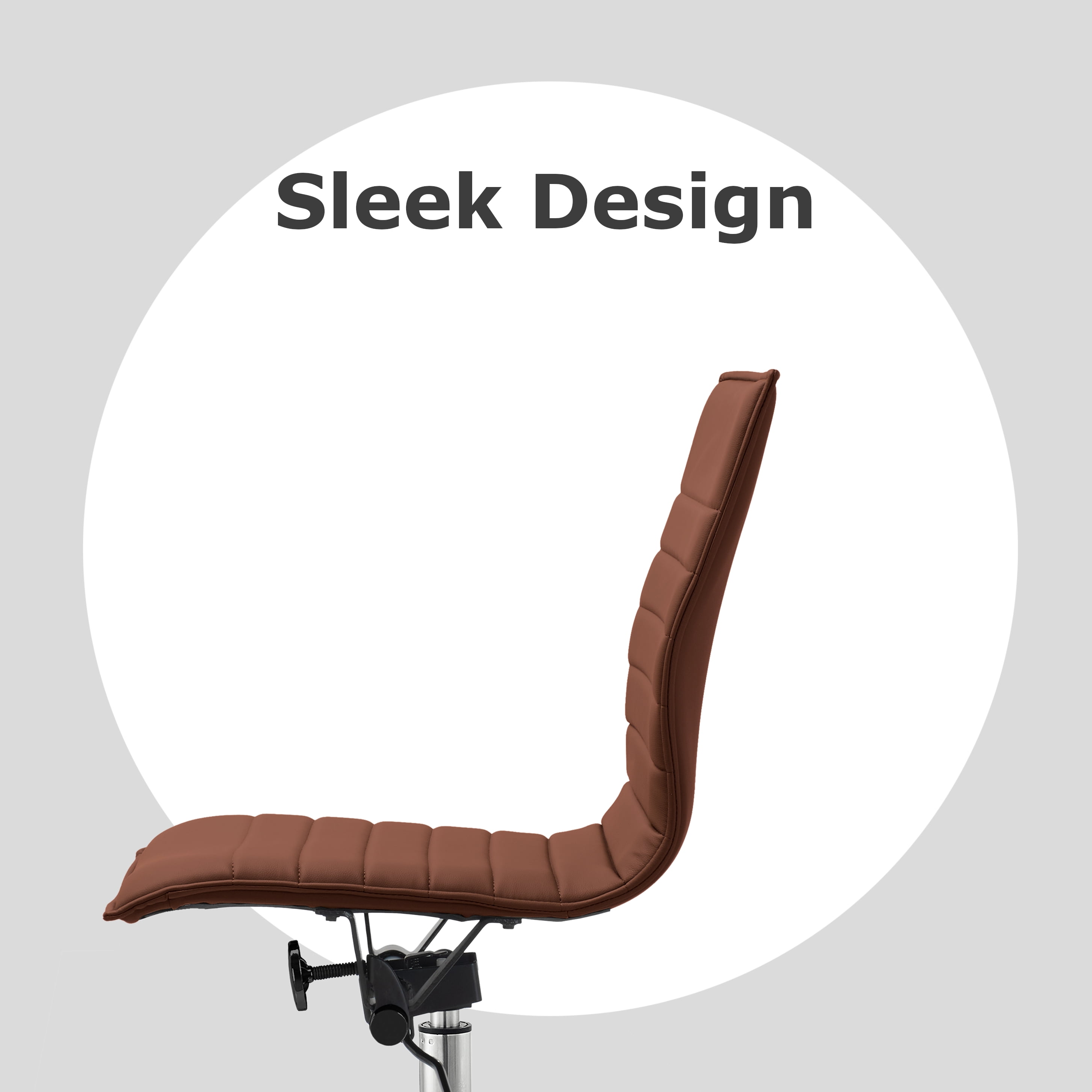 Homelala Brown Modern Mid Back Office Chair Ribbed PU Leather Swivel Tilt Adjustable Chair Designer Boss Executive Manager Office Conference Room Work Task Without Arms Armrests, Set of 1, 1 piece