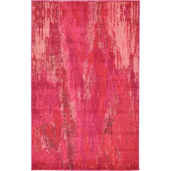 5' x 8' Pink and Red Abstract Rectangular Area Throw Rug