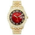 thumbnail image 2 of Charles Raymond Fully Iced Out Crystal Diamond Mens Watch w/Easy Read Date and w/Roman Numerals - Combo with Designer Hip Hop Blinged Out Bracelet and Ring- ST10226RND Gold RED, 12, 2 of 8