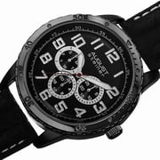 Men's Quartz Multifunction Leather Black Strap Watch