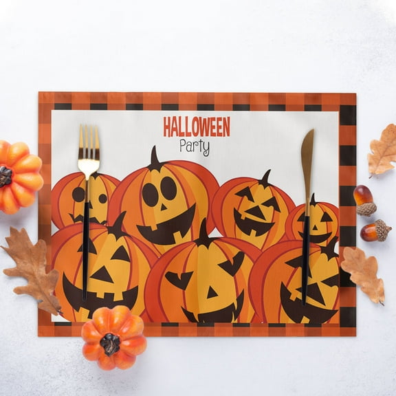 sruoe Halloween Placemats, Table Mats for Dining Table, Heat Proof Mat, Table Linens, Pumpkin Ghost Place Mats, Kitchen Mats, Reusable Portable Place Mats for Halloween Thanksgiving Party Decor