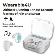 Wearable4U White Wireless Ear Buds Bluetooth EarBuds with Charging Case Power Bank 1500 mAh Case