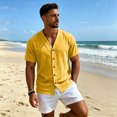 thumbnail image 5 of Men's Short Sleeve Linen Button Down Shirts Collarless V-Neck Untucked Casual Summer Old Money Tops, M, 5 of 8